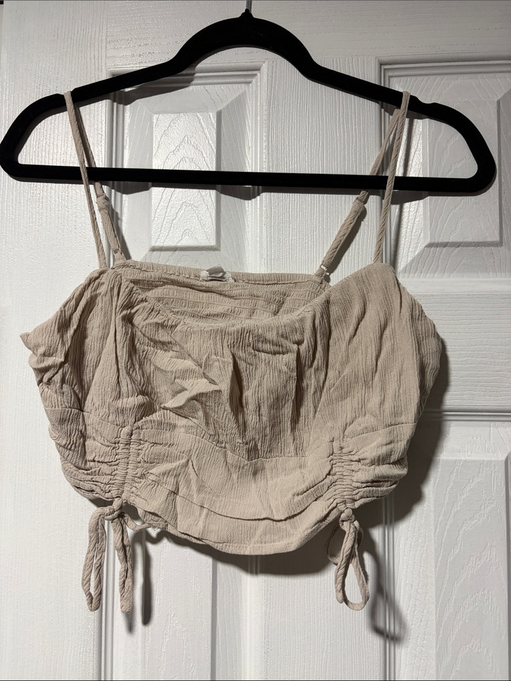Garage Neutral Beige Ruched Tie-Hem Crop Top